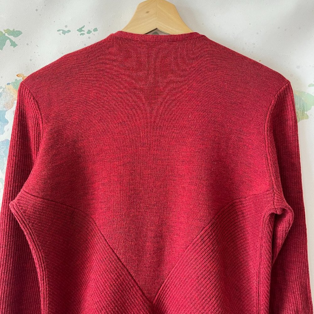 Eileen Fisher Sweater Size Medium Cardigan Red Wool Open Front Ribbed Draped - Picture 7 of 10